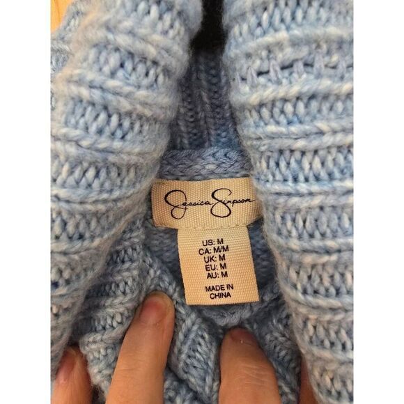 Jessica Simpson Womens Cable Knit Turtleneck Sweater M Cozy Blue - Picture 3 of 6